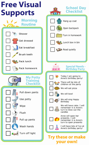 Make your own special needs checklists - how to shower, school schedule, morning routine, birthday party