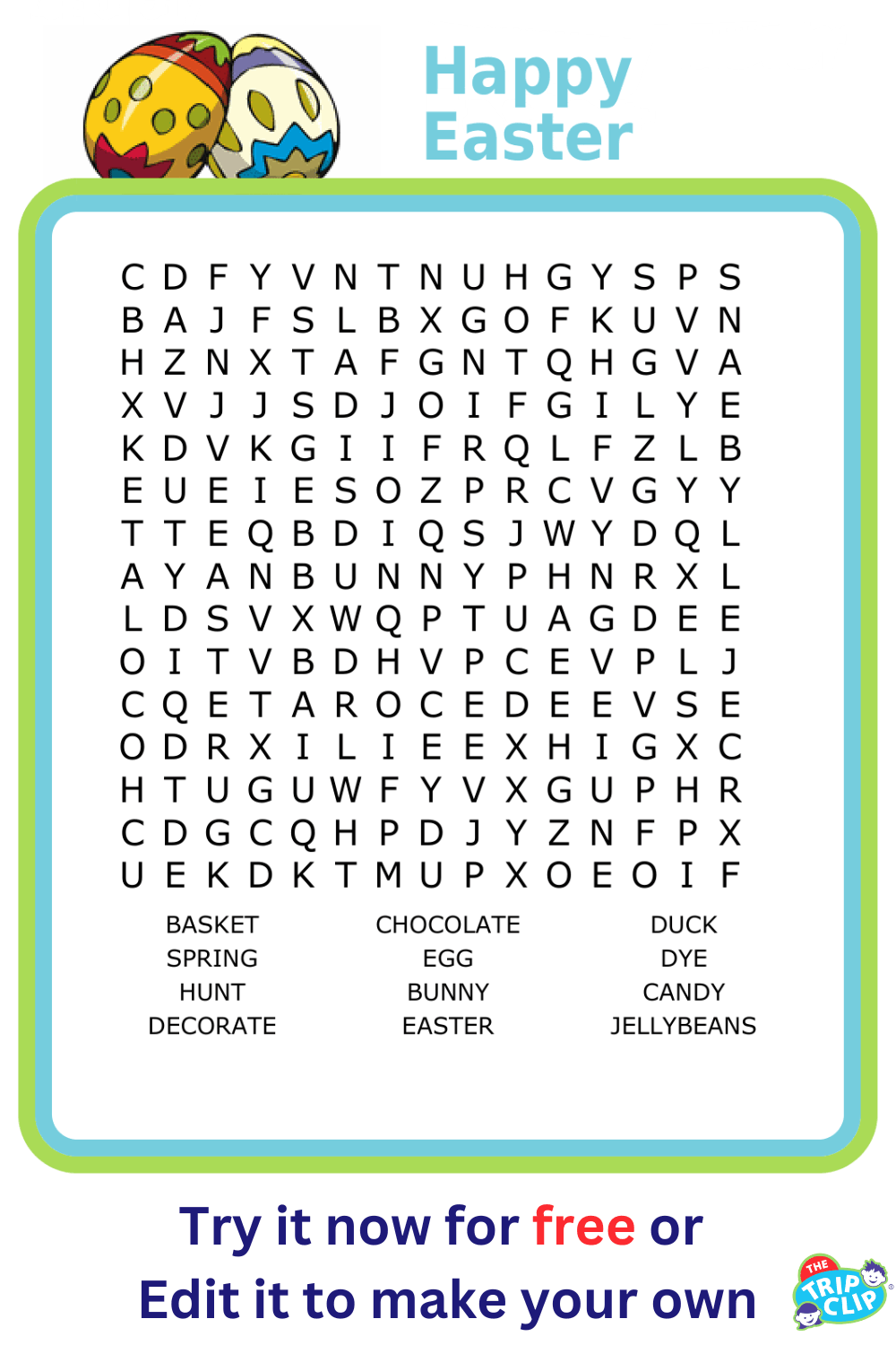 15x15 Easter word search puzzle
