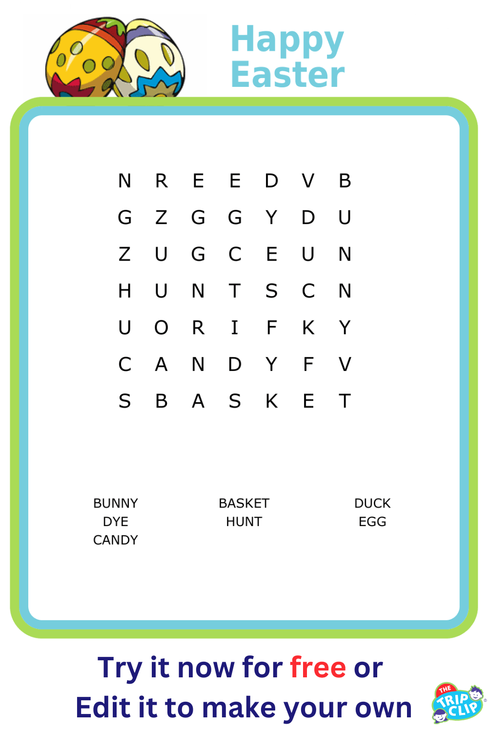 7x7 Easter word search puzzle