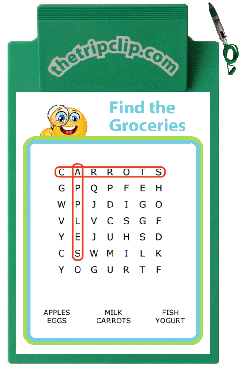 Grocery word search puzzle 9x9 - eggs, milk, yogurt, carrots, fish, apples