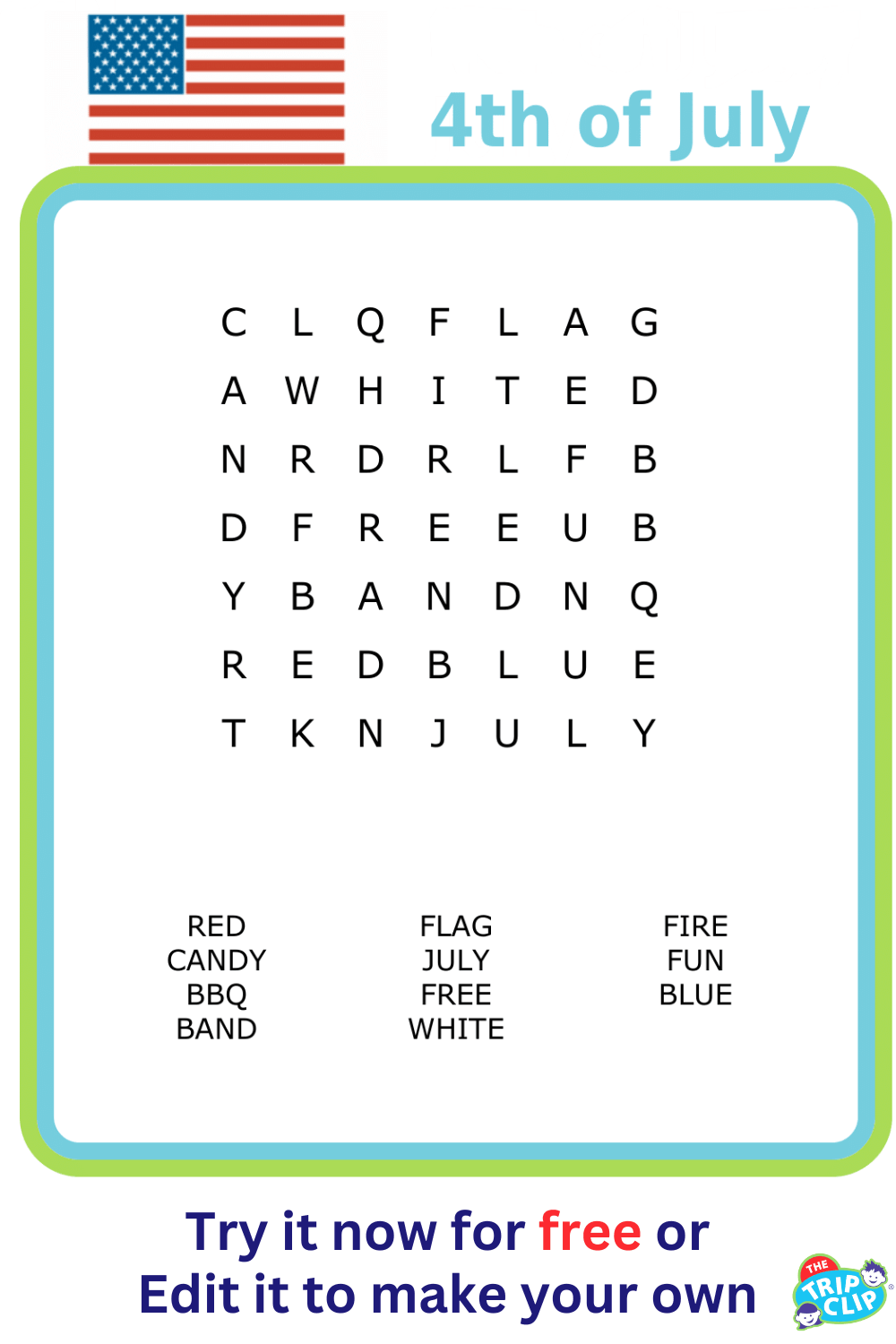 7x7 4th of July word search puzzle