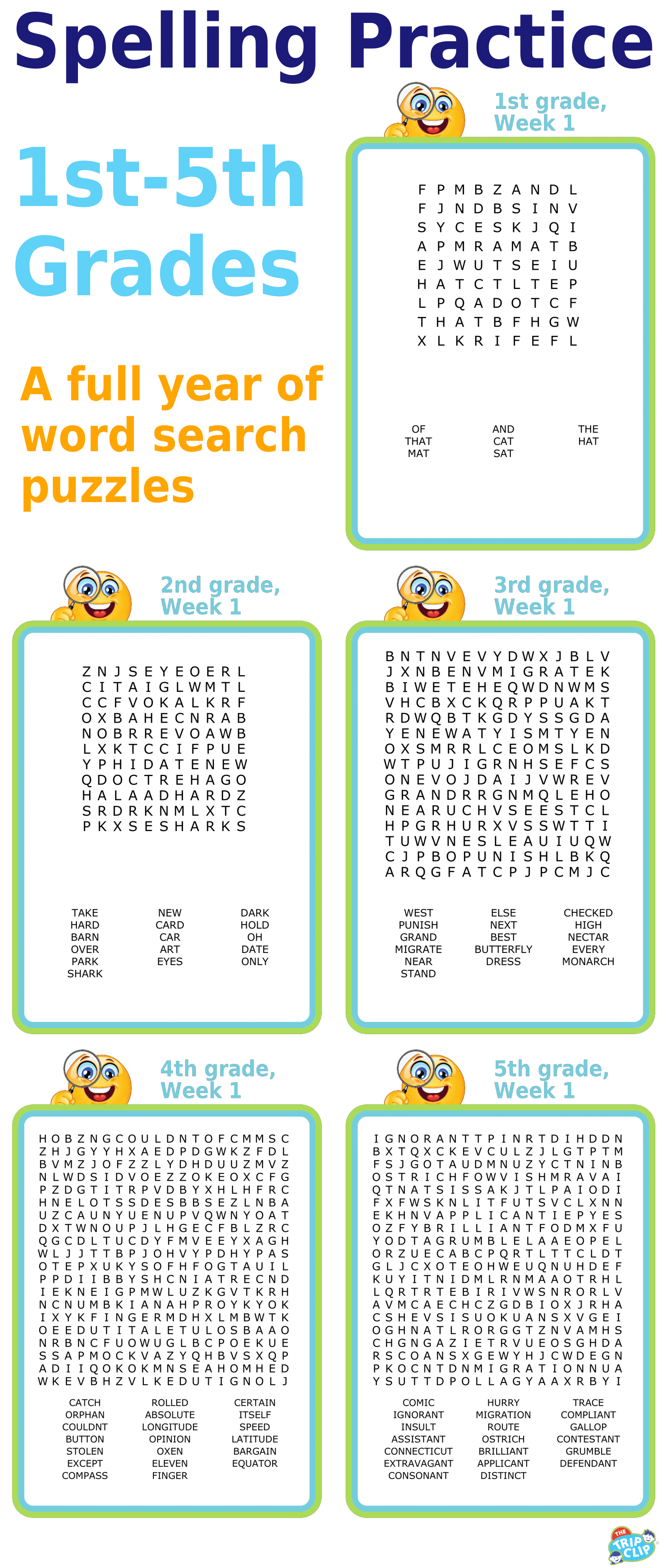 Fifth grade spelling word search puzzle for kids