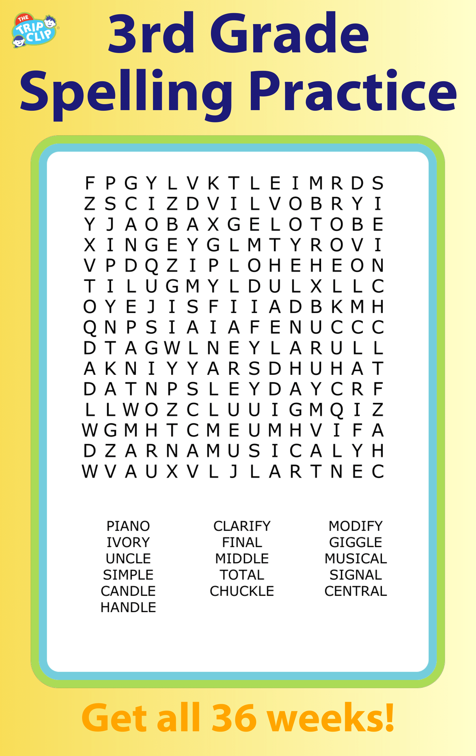 Third grade spelling word search puzzle for kids