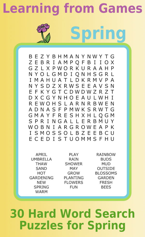 A 15x15 Spring-themed word search puzzle