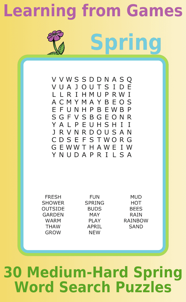 An 11x11 Spring-themed word search puzzle