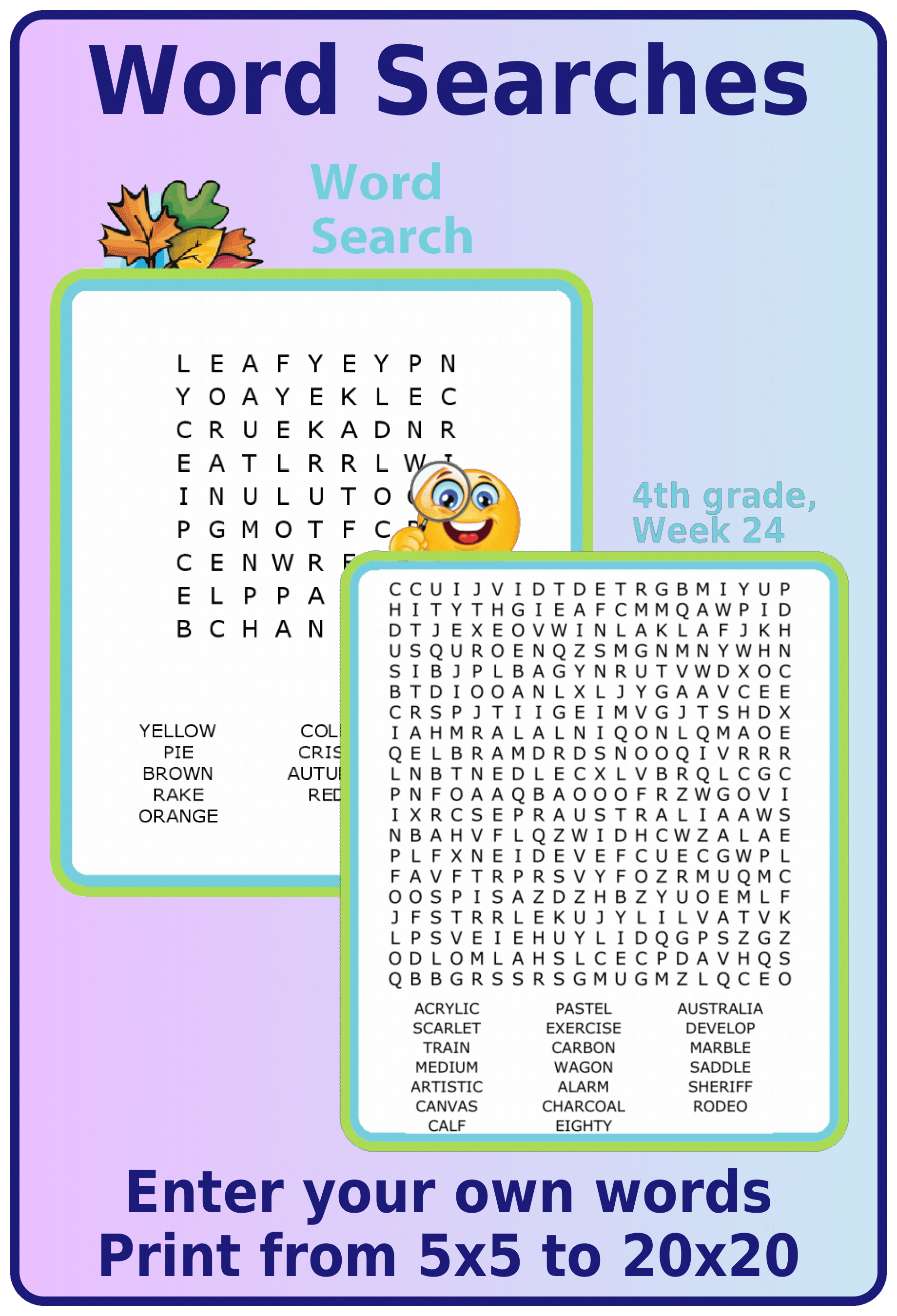 Fall themed printable word search puzzle for kids