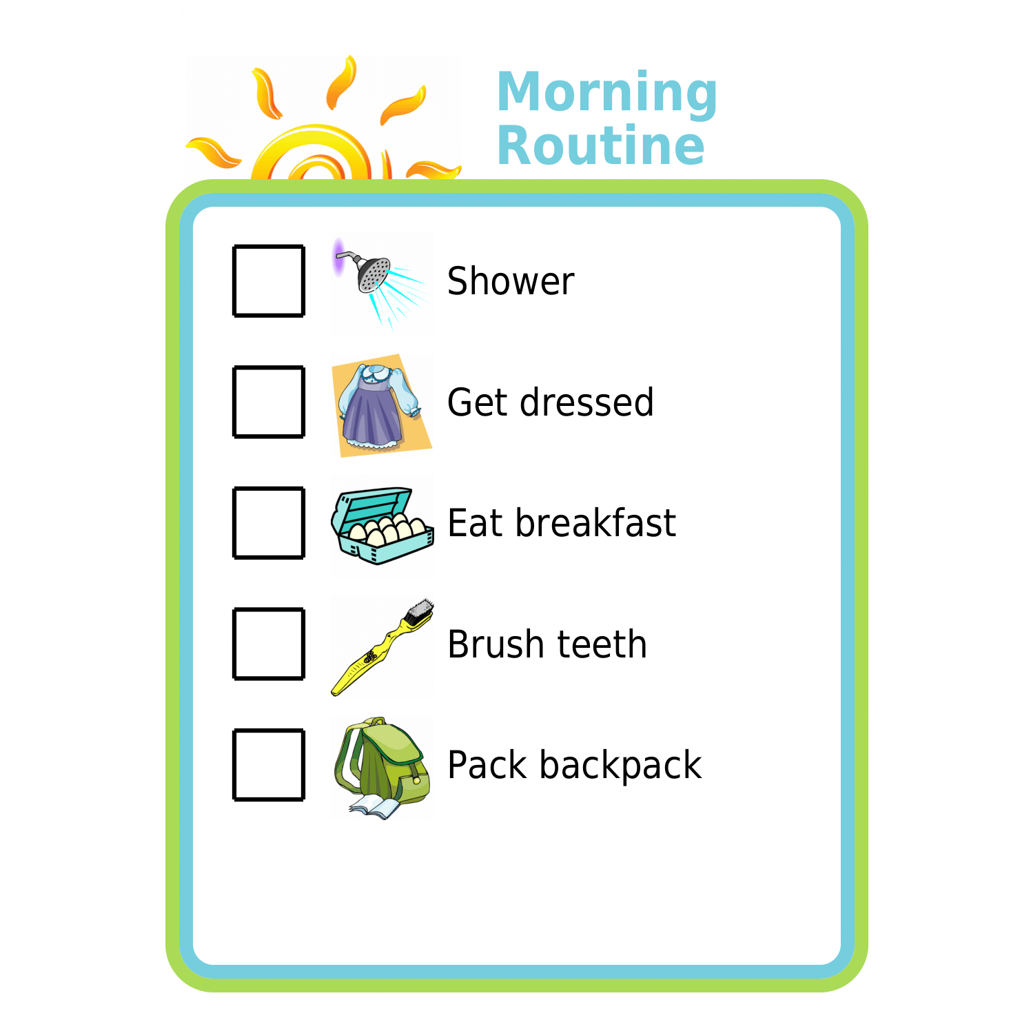 Morning Routine Picture Checklist: Edit | Print | Go Mobile