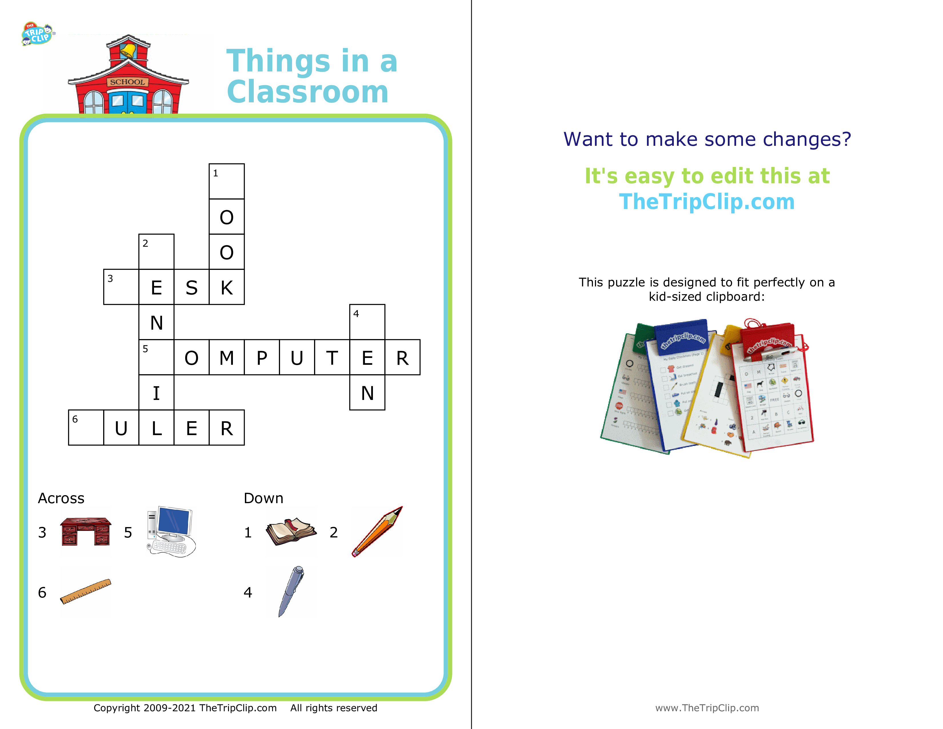 Crossword puzzle with picture clues and only first letter missing