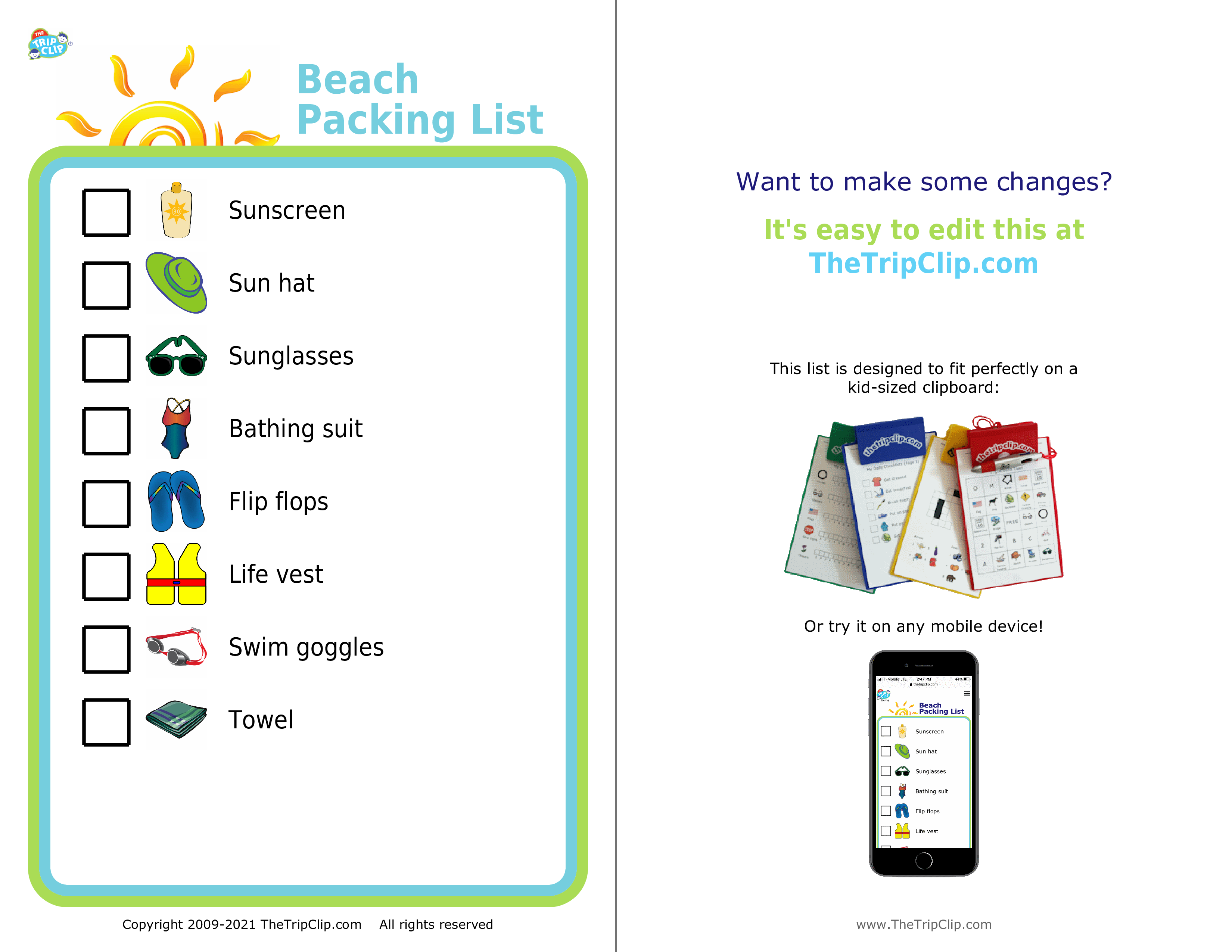Picture checklist for heading to the beach with kids