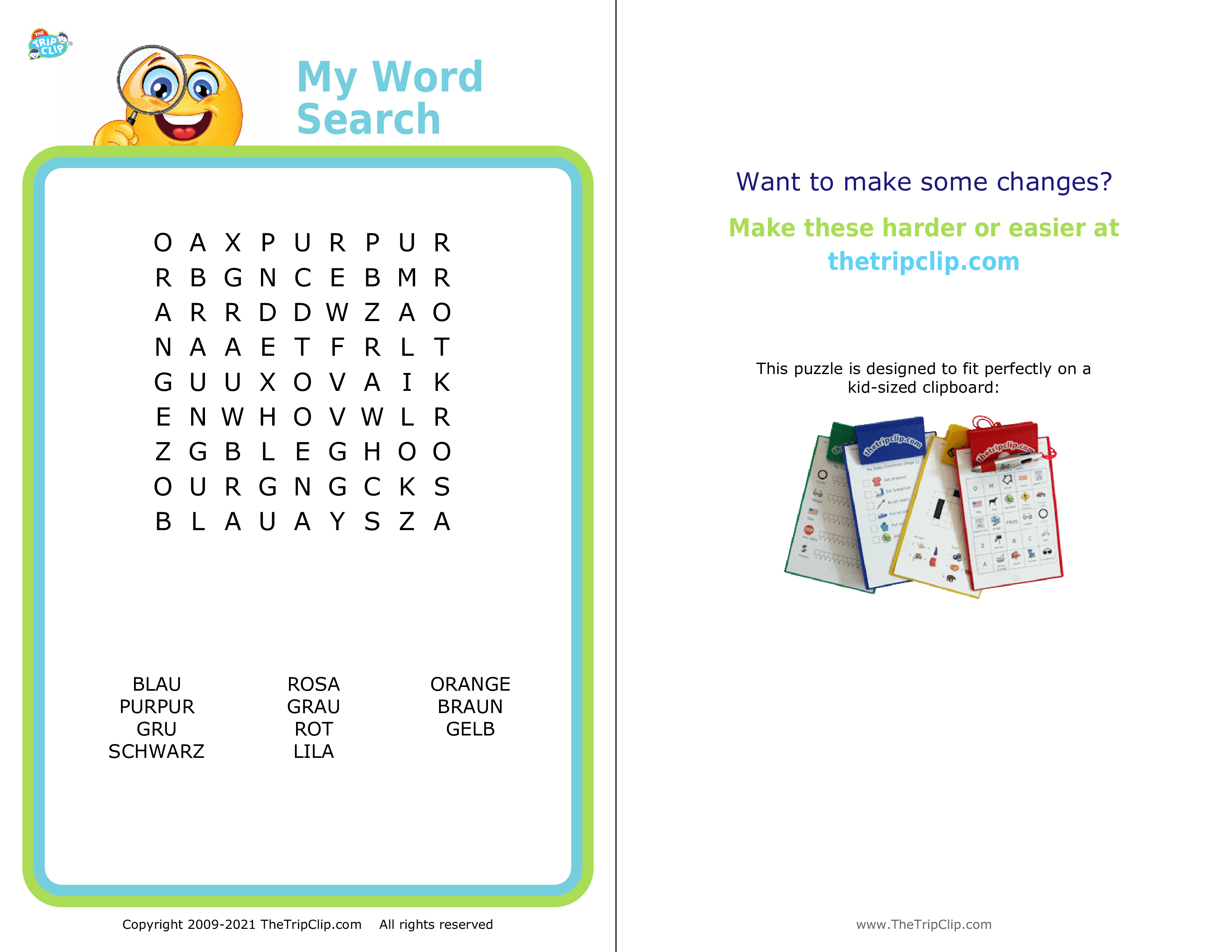 Grocery word search puzzle 9x9 - colors in gernman