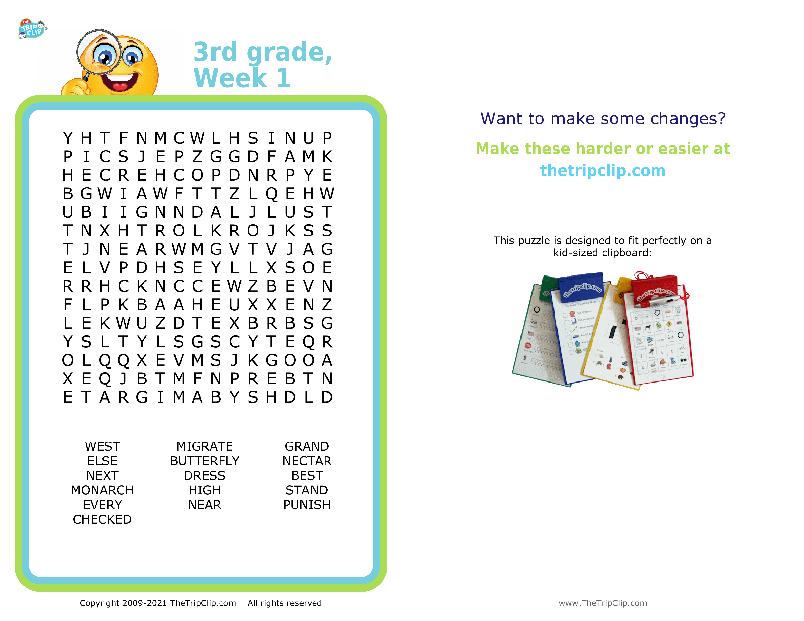 Third grade spelling word search puzzle for kids