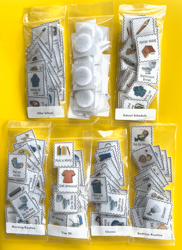 6 sets of velcro picture squares each wrapped in plastic