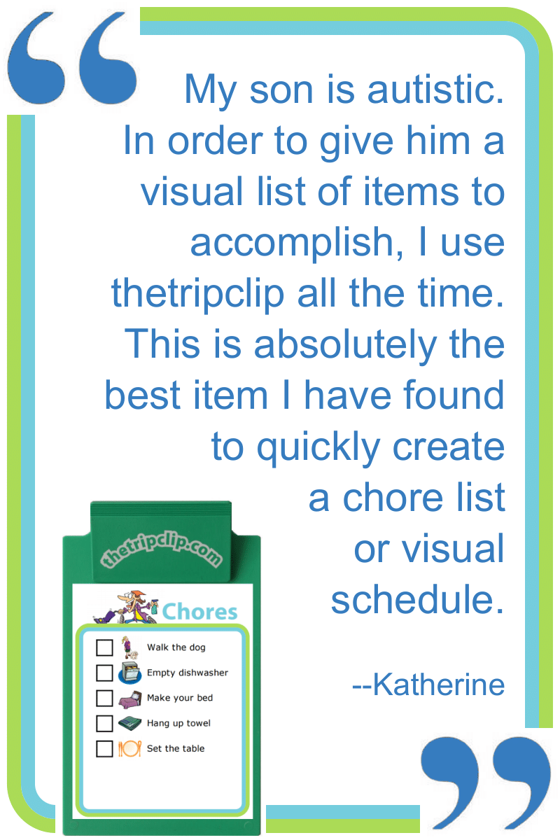 Positive review from a customer (Katherine) saying it's a great tool for making visual schedules