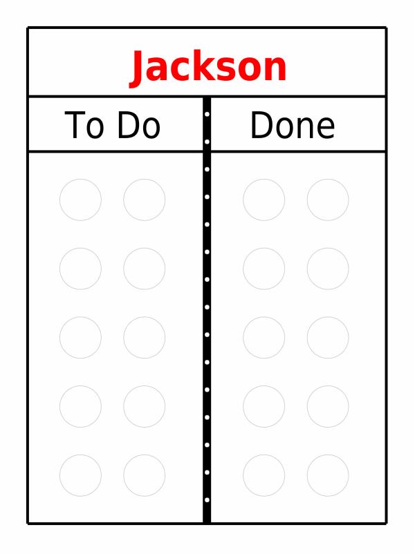 To Do/Done Board says Jackson in red at the top