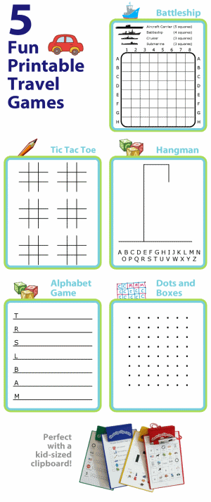 Dots and Boxes, Battleship, Tic Tac Toe, Hangman, and the Alphabet Game.